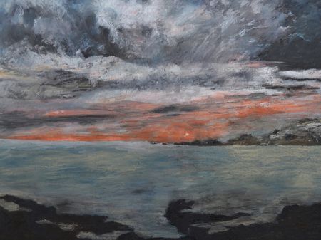 Zachód słońca w Normandii pastel 39x57 cm w 2014